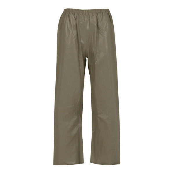 A pair of Tingley olive drab nylon pants with a zipper.