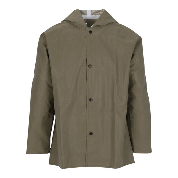 A Tingley Magnaprene olive drab nylon jacket with a hood.