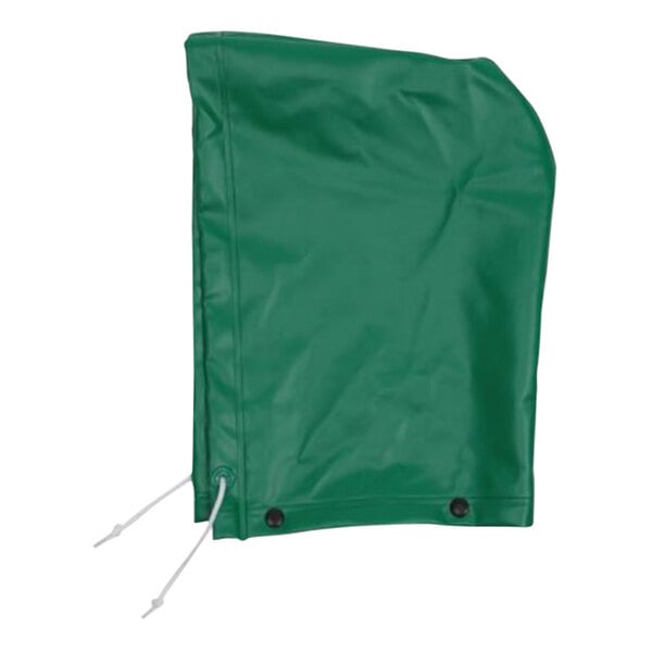 A green rain cover with two ties on a white background.