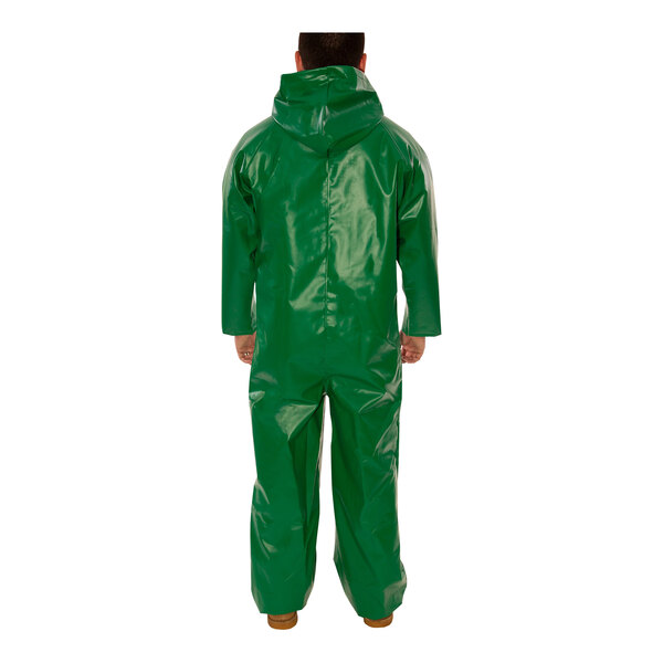 A person wearing a green Tingley SafetyFlex coverall.