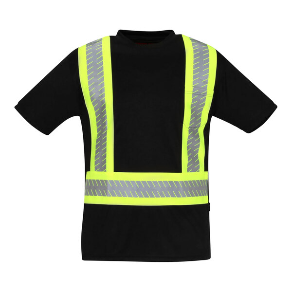 A black Tingley short sleeve safety shirt with yellow reflective strips.