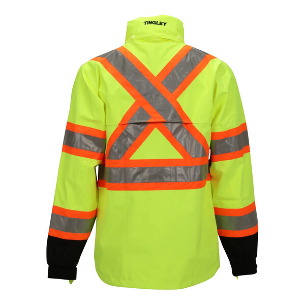 A Tingley Icon Hi-Vis yellow jacket with black, orange, and grey stripes.