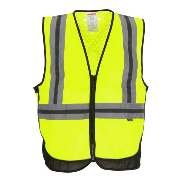 A Tingley high visibility safety vest in yellow with grey reflective stripes.