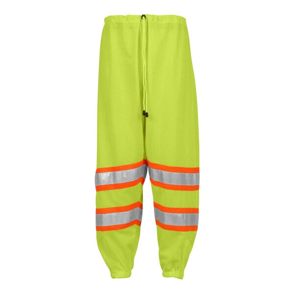 Tingley Job Sight Class E Hi-Vis Lime Mesh Pants with reflective stripes.