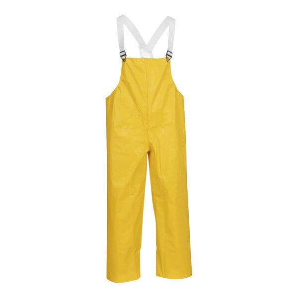 A pair of yellow Tingley overalls with suspenders.