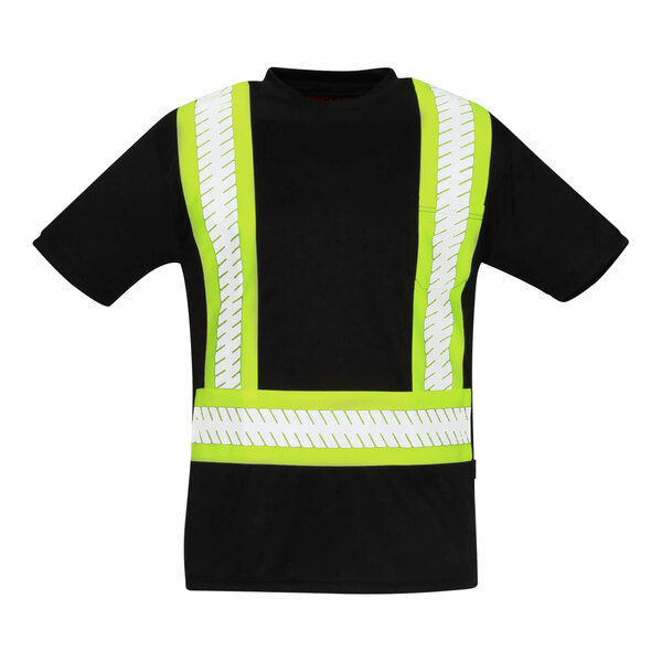 A black Tingley short sleeve safety shirt with yellow reflective strips.
