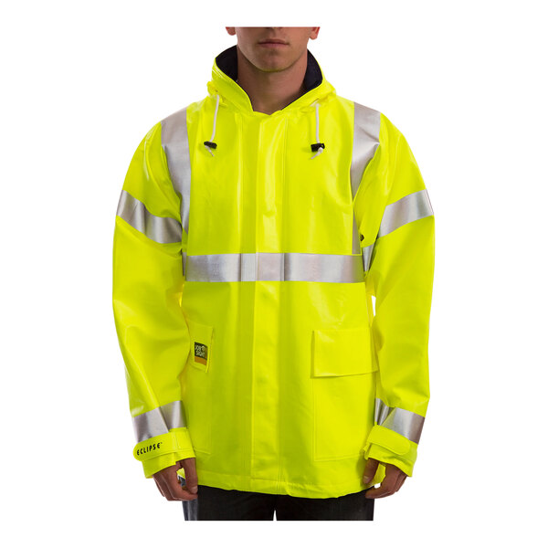 A man wearing a Tingley Hi-Vis yellow safety jacket.