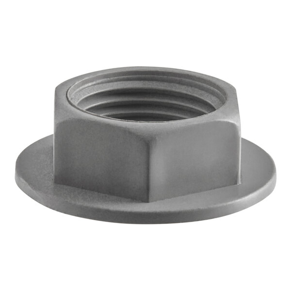 An aluminum threaded nut for Avantco refrigeration drain pipes.