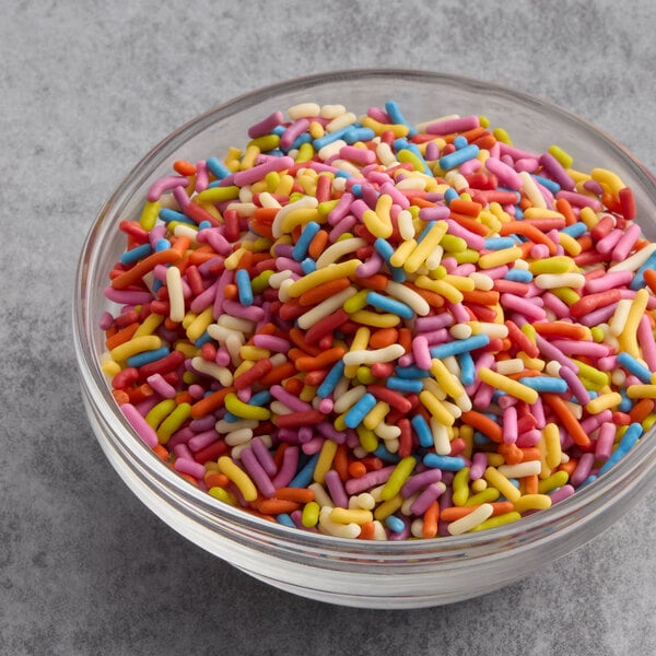 A bowl of India Tree Nature's Colors Fiesta Mix Sprinkles.