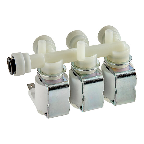 A triple solenoid valve inlet assembly designed for select 8 GPH countertop water dispensers.