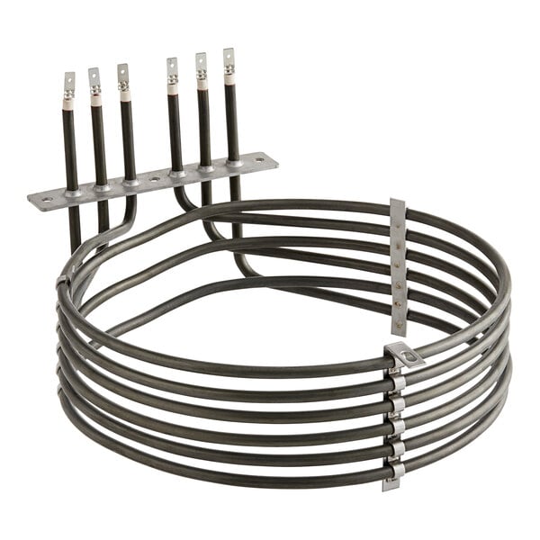 A circular metal heating element with metal rods.