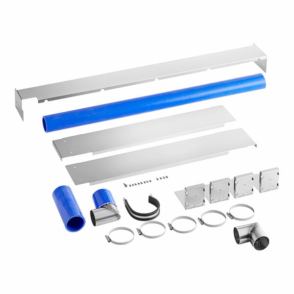 A blue and silver pipe kit with blue hose for a Cooking Performance Group OCB16I combi oven.