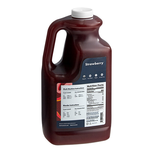 A jug of Kelvin Slush Co. Organic Frozen Strawberry Cocktail Mix on a white background.