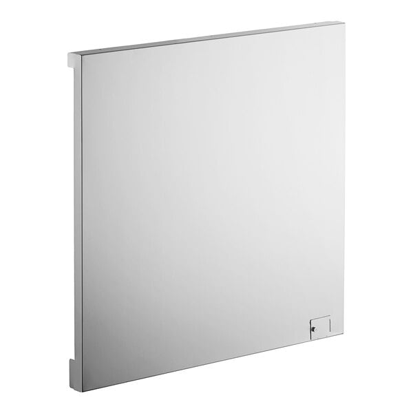 A white rectangular heat shield with a white handle.