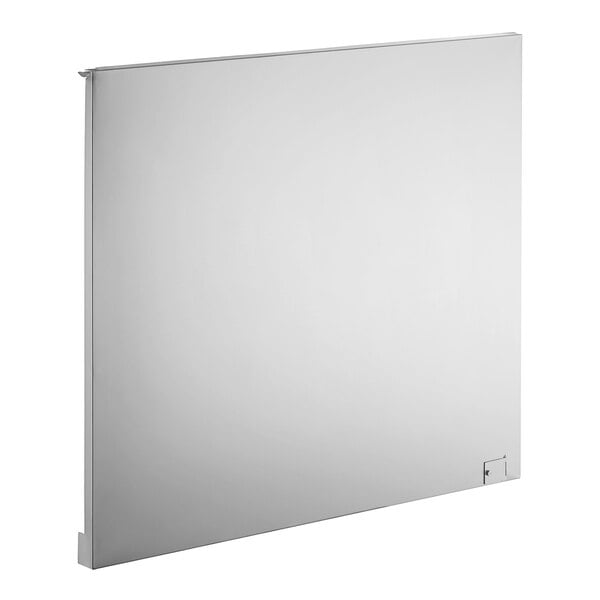 A white metal heat shield with a rectangular shape and metal frame.