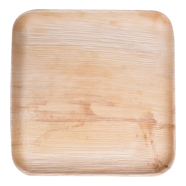 A VerTerra square palm leaf plate with a textured edge.