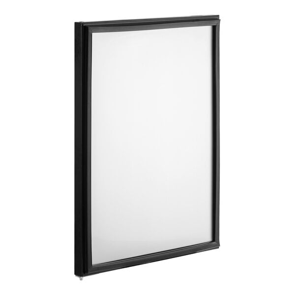 A rectangular black-framed solid door with a smooth, opaque surface, shown standing upright.