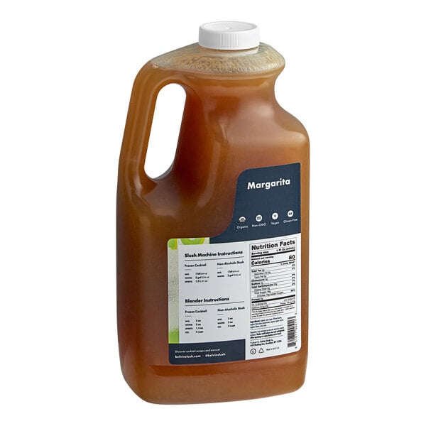 A bottle of Kelvin Slush Co. Organic Frozen Margarita Cocktail Mix with a white cap on a white background.