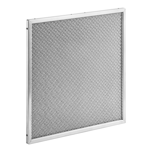 A stainless steel mesh filter with a metal grid.