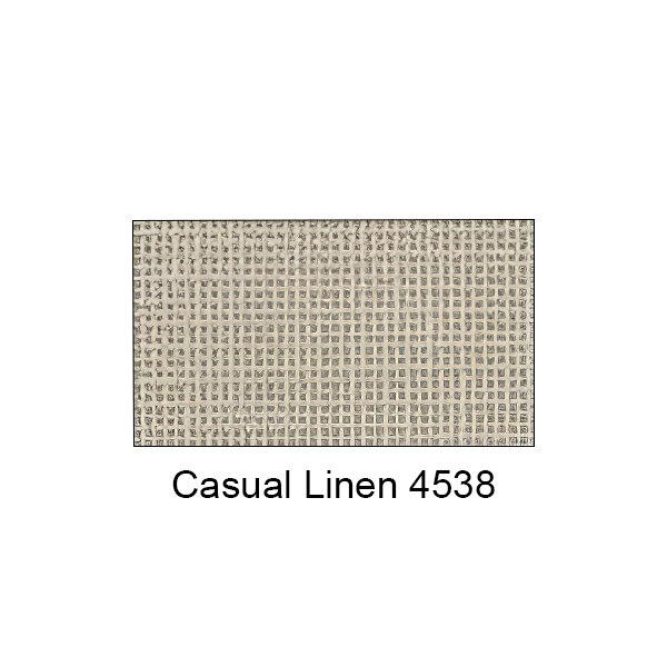 A white plastic laminate urinal partition with a casual linen fabric pattern in beige.