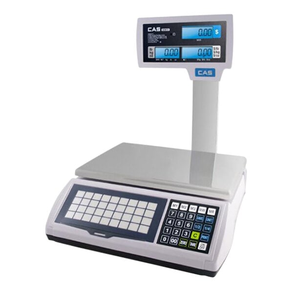 A Cas S2000 Jr legal for trade scale with a white electronic scale display.