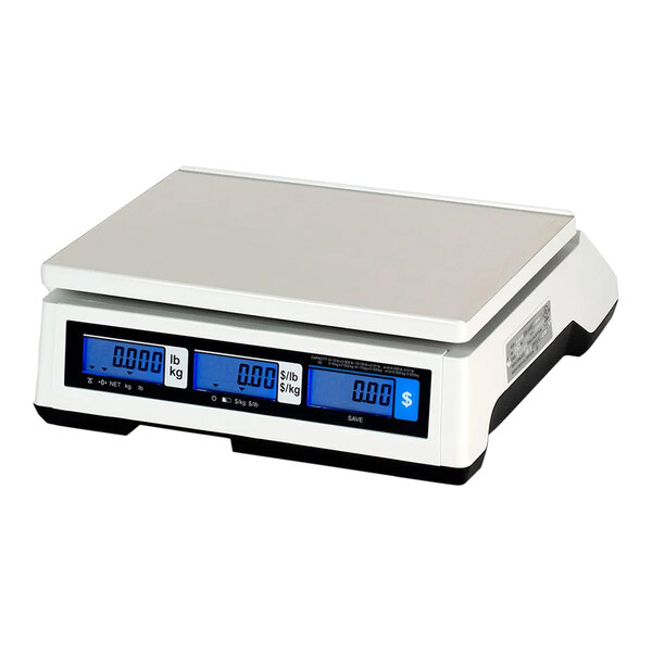 A white electronic CAS ER Jr scale with blue display.