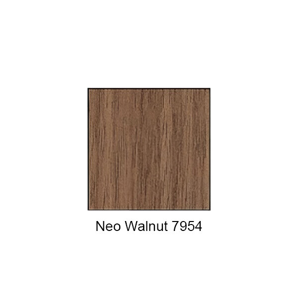 An ASI Accurate Partitions black neo walnut urinal partition with a wood grain pattern.
