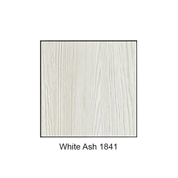 A white wood surface with a black border.