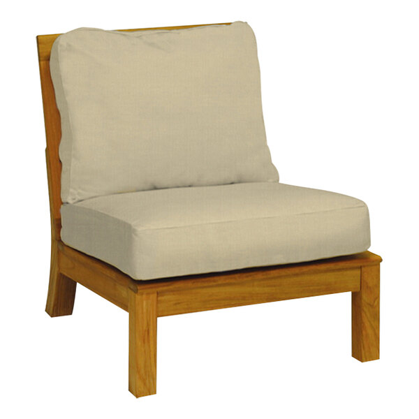 A Three Birds Casual Monterey Sand armless chair with beige cushions.