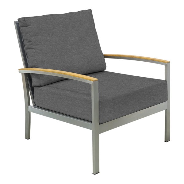 A Three Birds Casual Avanti deep seating arm chair in charcoal with grey cushions.