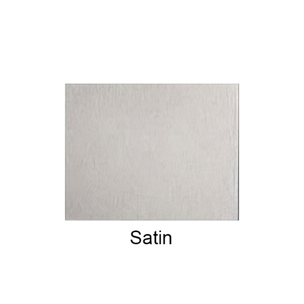 A white square with black text reading "Satin Stainless Steel"