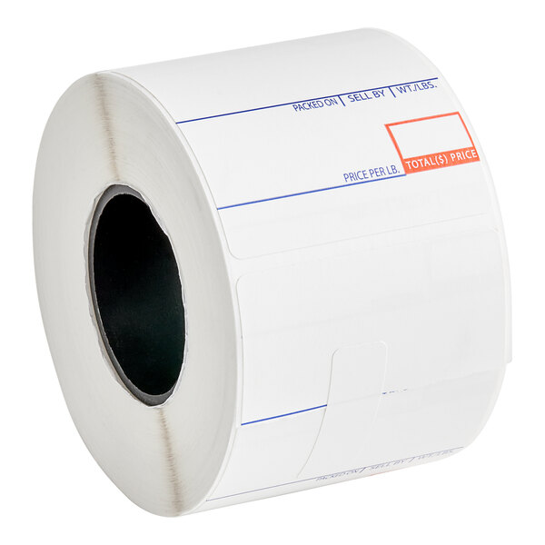 A roll of white paper with red and blue CAS scale labels.