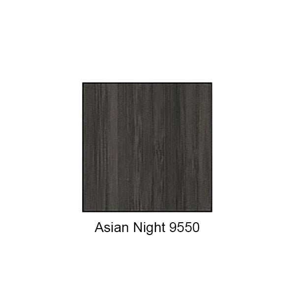 An ASI Accurate Partitions Asian Night urinal partition with a wood grain in dark brown.