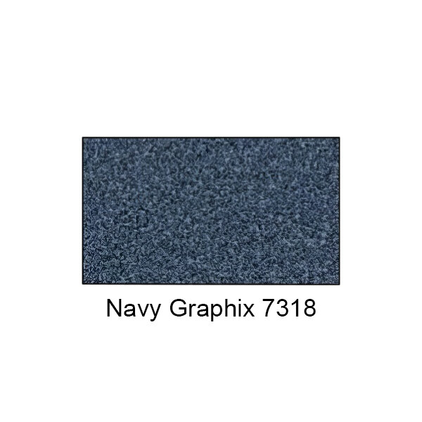 An 18" x 48" navy blue plastic laminate urinal partition with navy graphix.