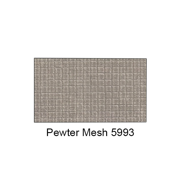 A grey plastic laminate with a pewter mesh pattern and black text.