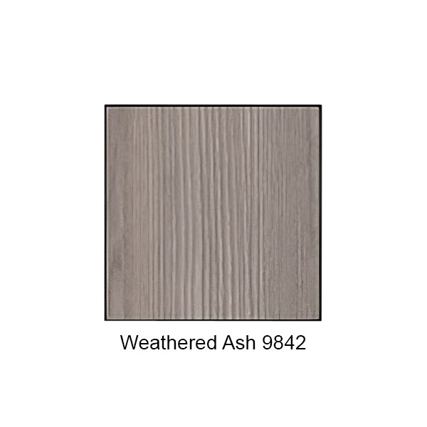 A grey wood urinal partition with a weathered ash finish.