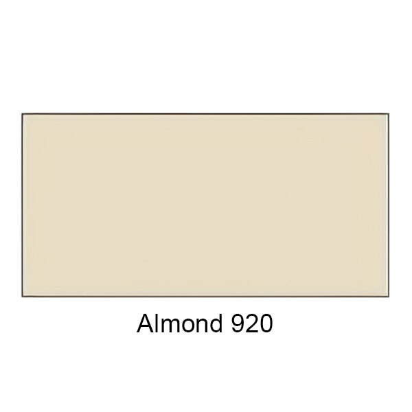 An almond rectangular steel urinal partition with black edges and black text.