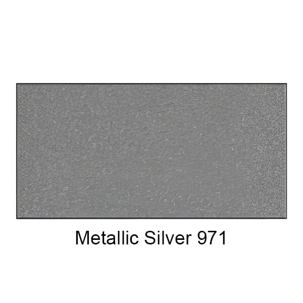 A metallic silver powder-coated steel ASI urinal partition panel.