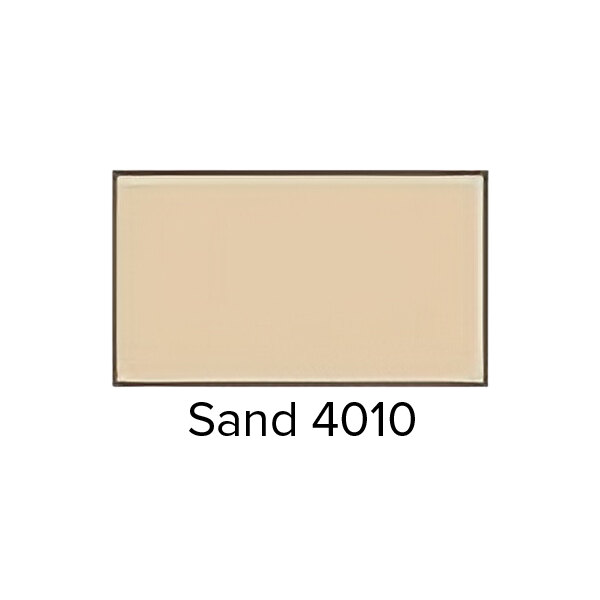 A close-up of a rectangular sand plastic laminate urinal partition with a white background.