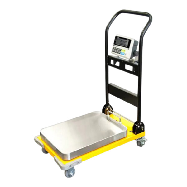 A yellow CAS portable utility scale on a yellow cart.