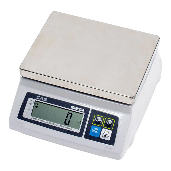 A white CAS digital portion scale on a counter.