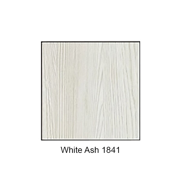 A white wood surface with a black border.
