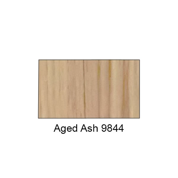 A close-up of a wood panel with "Aged Ash" wood grain.