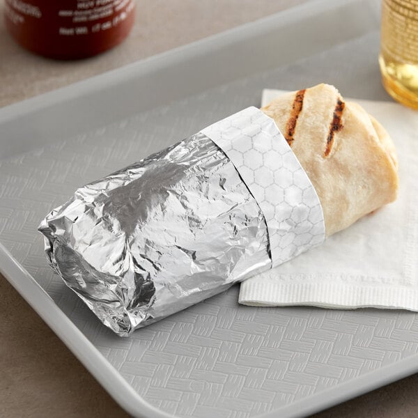 Bagcraft silver insulated honeycomb foil sandwich wrap with a burrito inside.