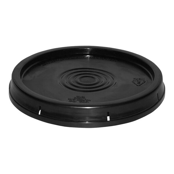 A black Vestil HDPE lid with a circular pattern.