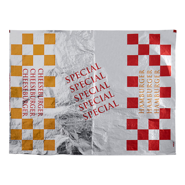 A close up of a Bagcraft Honeycomb foil sandwich wrapper with the words "Special Sandwich" on it.