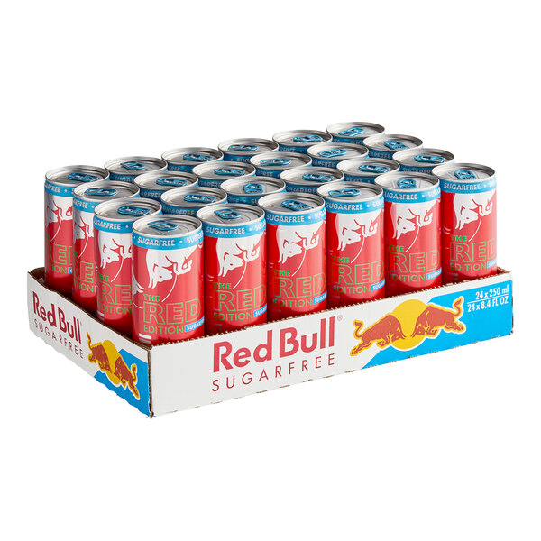A close up of a red Red Bull Sugar-Free Watermelon Energy Drink can.