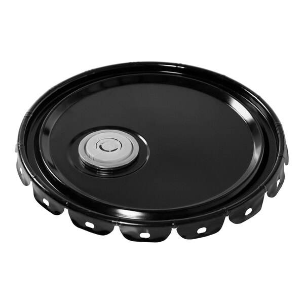 A black steel lid with a silver metal ring.