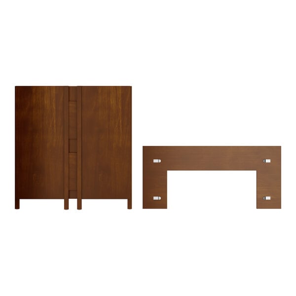 A Lancaster Table and Seating wood portable bar with a vintage brown finish.