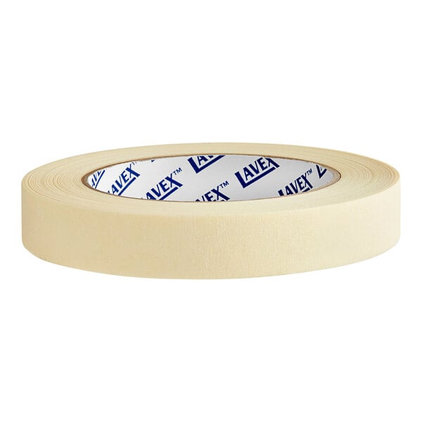 A roll of Lavex masking tape with blue text on it.